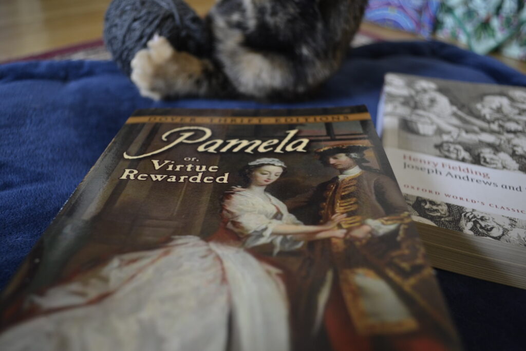 Pamela, or Virtue Rewarded, Shamela and Joseph Andrews and a tortoiseshell kitten.