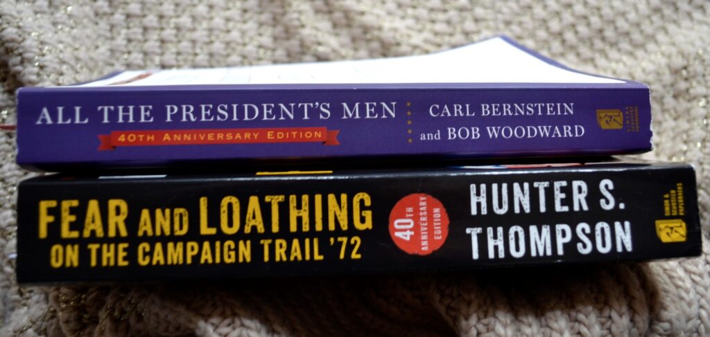 The stack spines of All the President's Men and Fear and Loathing on the Campaign Trail '72.