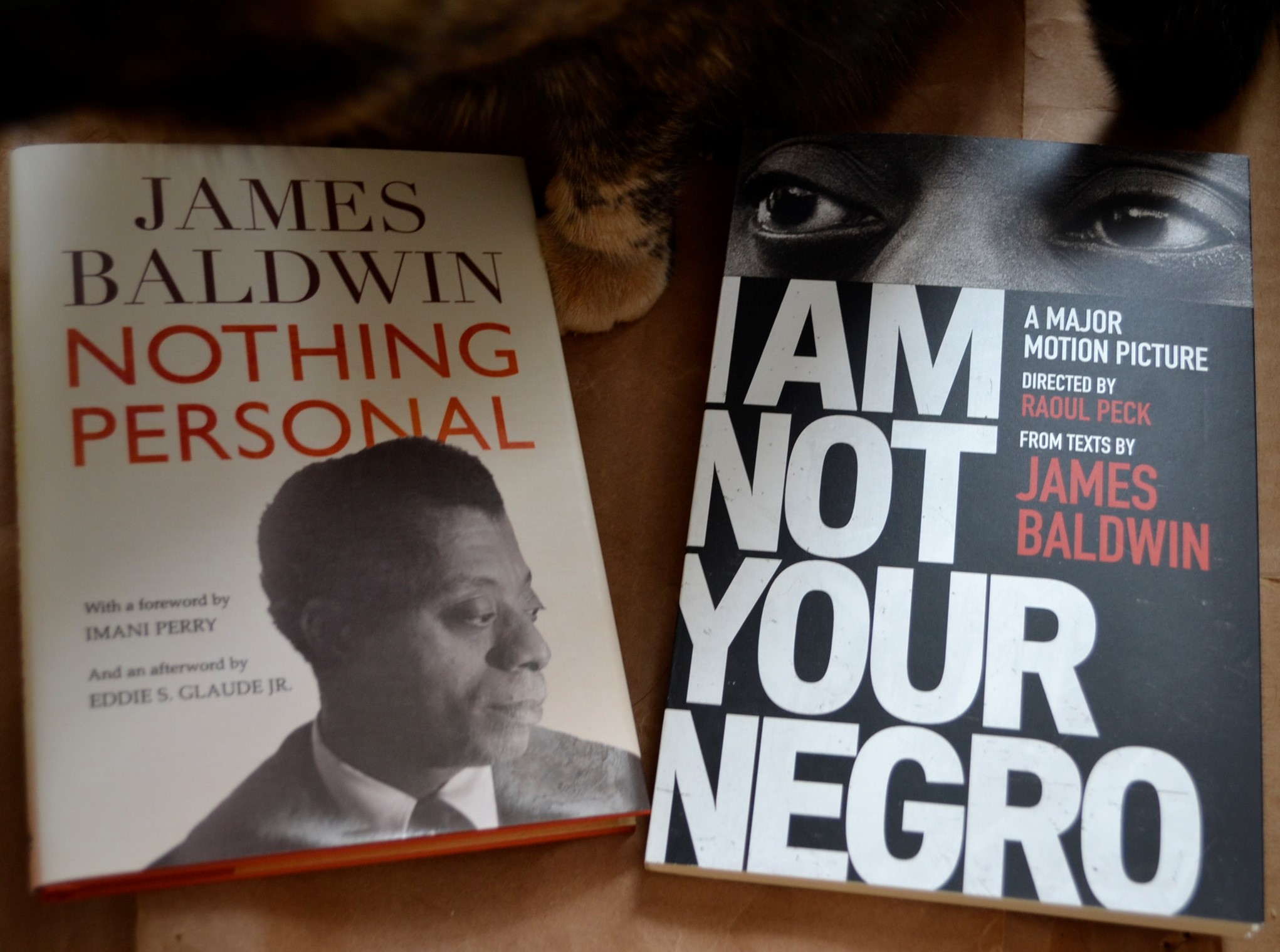The covers of two of James Baldwin's books, I Am Not Your Negro and Nothing Personal. Both feature a picture of Baldwin.