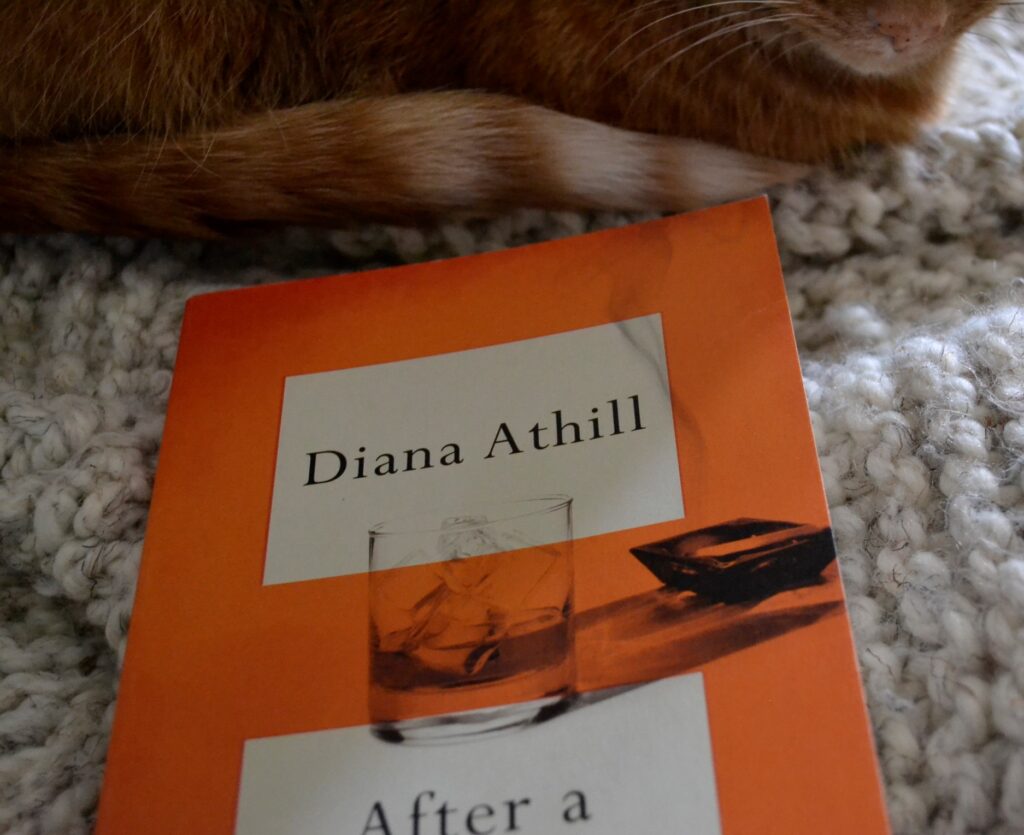 After a Funeral by Diana Athill has an orange cover with a picture of a glass and a pack of cigarettes on it.
