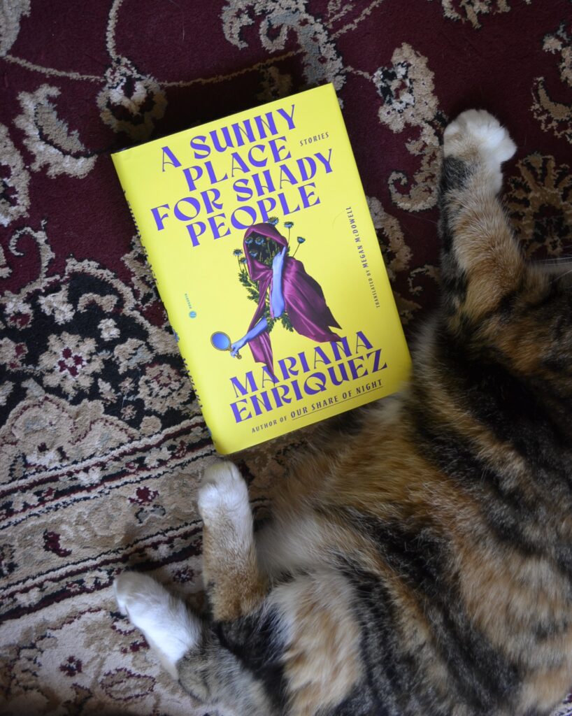 A sunny Place for Shady People by Mariana Enriquez is a hardcover book with a yellow dust jacket.