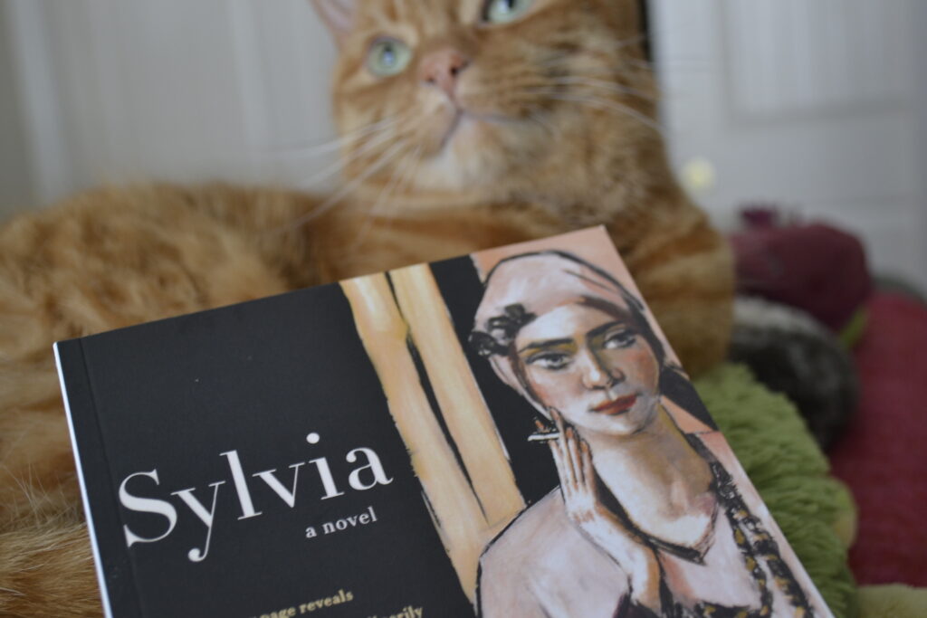 Sylvia, a novel, features a painting on the front of a woman wearing a 1930s peach, broached turban and smoking a hand-rolled cigarett.