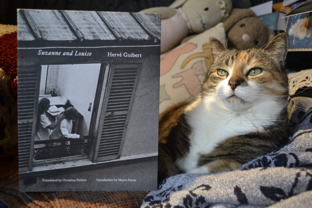 Hervé Guibert's Suzanne and Louise features a a grayscale photo of an open window where one aging woman helps another braid her hair.