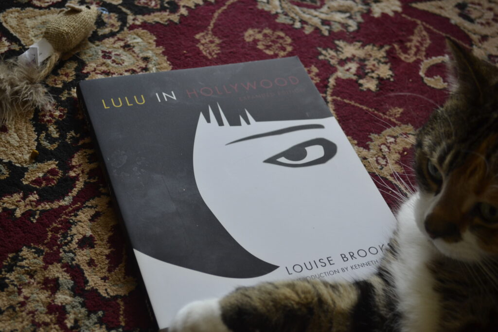 Lulu in Hollywood by Louise Brooks is a square paperback book, with a black-and-white close-up illustration of a flapper's face on the cover.